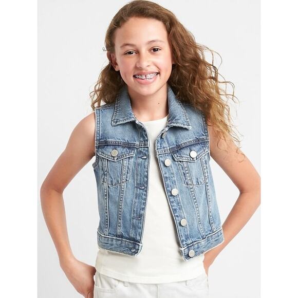 Gap Kids Blue 100% Cotton Button Front Denim Vest Size Small - Picture 1 of 9